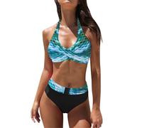 Bikini Damen Set Zweiteiliger Badeanzug Bademode Bauchkontrolle V Ausschnitt überkreuztes Blumenmuster Push Up Strandmode Bikini Sets High Taille Badeanzüge Große Größe Sexy Triangel Sport Swimsuit