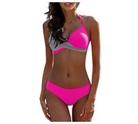 Bikini Große Oberweite Badeanzug Schwarz Swimsuits For Women Bikini Push Up V-Ausschnitt Einfarbiges Spaghetti Bikini Set Triangel Bikini Neckholder Zweiteiliger Badeanzug Bikini Damen (Rosa, M)