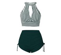 Bikini High Waist Damen Push Up One Piece Swimsuit Women Curvy Große Oberweite Bunt Strandkleid Bustier Triangel Bikini Damen Sport Set Damen Retro Blitzangebote des Tages Dunkelgrün S