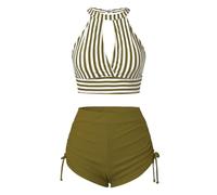 Bikini High Waist Damen Retro One Piece Swimsuit Women Bunt Bustier Push Up Triangel Bikini Damen Große Oberweite Strandkleid Sport Set Damen Curvy Blitzangebote des Tages Grün XL