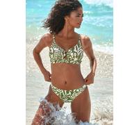 Bikini-Hose BUFFALO "Jola", Damen, Gr. 44, N-Gr, grün (oliv, creme), Recycling-Polyamid, bedruckt, Badehosen Bikini-Hose, mit modernem Blätterdesign (26998451-44) oliv, creme