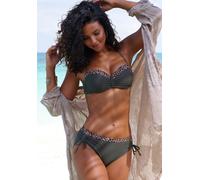 Bikini-Hose LASCANA "Adelin", Damen, Gr. 34, N-Gr, grün (oliv, leo), Elasthan, Recycling-Polyamid, unifarben, Badehosen Bikini-Hose, mit bedruckten Einsätzen (27729562-34) oliv, leo