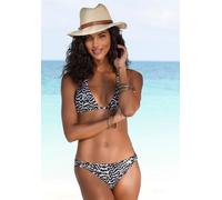 Bikini-Hose LASCANA "Clara", Damen, Gr. 36, N-Gr, beige (schwarz, creme), Polyamid, bedruckt, Badehosen Bikini-Hose, mit Zierringen (32564434-36) schwarz, creme