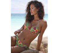 Bikini-Hose LASCANA "Malia", Damen, Gr. 36, N-Gr, salbei, pink bedruckt, Microfaser, Polyamid, Microfaser, bedruckt, floral, Badehosen, zum Binden mit tropischem Print (55973153-36) salbei, pink bedru