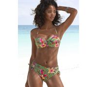 Bikini-Hose LASCANA "Malia", Damen, Gr. 38, N-Gr, salbei, pink bedruckt, Microfaser, Polyamid, Microfaser, bedruckt, floral, Badehosen, mit seitlicher Raffung mit tropischem Print, Topseller (25682164