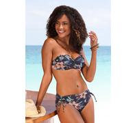 Bikini-Hose LASCANA "Malia", Damen, Gr. 42, N-Gr, bunt (anthrazit, bedruckt), Microfaser, Microfaser, Polyamid, bedruckt, floral, Badehosen Bikini-Hose, mit seitlicher Raffung mit tropischem Print (82