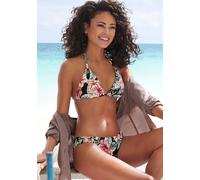 Bikini-Hose LASCANA "Salsa", Damen, Gr. 40, N-Gr, schwarz (schwarz bedruckt), Microfaser, Recycling-Polyamid, geblümt, Badehosen Bikini-Hose, mit Zierringen und tollem Blumenprint (25823651-40) schwar