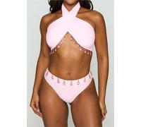 Bikini-Hose MODA MINX "Hera Fixed Droplet High Waist Bikini Bottom", Damen, Gr. S, EURO-Größen, pink, 82% Polyamid, 18% Elasthan, unifarben, Badehosen Bikini-Hose, mit edlen Schmuckelementen (91636267