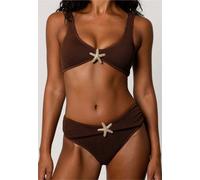Bikini-Hose MODA MINX "Starfish Scrunch High Waist Bikini Bottom", Damen, Gr. XS, EURO-Größen, braun, 97% Polyamid, 3% Elasthan, unifarben, Badehosen Bikini-Hose, mit tollem Seestern-Element (92520054