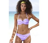 Bikini-Hose S.OLIVER "Enja", Damen, Gr. 42, N-Gr, lila (lila, weiß), Recycling-Polyamid, bedruckt, Badehosen Bikini-Hose, mit Umschlagbund in V-Form (95851767-42) lila, weiß