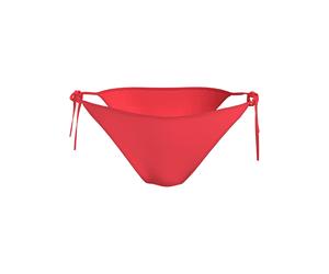 Bikini-Hose "STRING SIDE TIE", Damen, Gr. XL (42/44), N-Gr, rot (signal rot), Jersey, Polyester, CALVIN KLEIN SWIMWEAR, unifarben mit Farbeinsatz, Badehosen Bikini-Hose, mit großem Logo hinten (219906