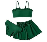 Bikini Mädchen 164 Teenager Bikini Set 3er Sommer Badeanzüge Kinder Dreiteilig Tankini mit Shorts Einfarbig Rüschen Bademode Bikinis für Mädchen 8-16 Jahre