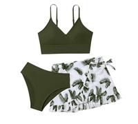 Bikini Mädchen 164 Teenager Mädchen Bikini Set 3er Sommer Badeanzüge Kinder Dreiteilig Tankini mit Shorts Einfarbig Rüschen Bademode Bikinis für Girls 8-16 Jahre
