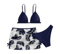 Bikini MäDchen Set 3Er RüCkenfrei Top Und Bikinihose Badeanzug Falten Mit Rock BadeanzüGe Sommer Badebekleidung Mit Blumenmuster Hautfreundlich Atmungsaktiv Schwimmanzug Strand Bademode
