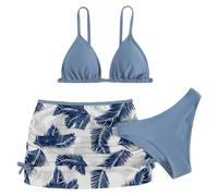 Bikini MäDchen Set 3Er RüCkenfrei Top Und Bikinihose Badeanzug Falten Mit Rock BadeanzüGe Sommer Badebekleidung Mit Blumenmuster Hautfreundlich Atmungsaktiv Schwimmanzug Strand Bademode