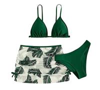 Bikini MäDchen Set 3Er RüCkenfrei Top Und Bikinihose Badeanzug Falten Mit Rock BadeanzüGe Sommer Badebekleidung Mit Blumenmuster Hautfreundlich Atmungsaktiv Schwimmanzug Strand Bademode
