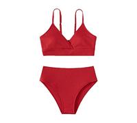 Bikini Mädchen Zweiteilige Badeanzug Sport Bikinis Set mit Oberteile und Triangel Bikinihose Teenager Kinder Sommer Einfarbige Casual Badeanzüge Schwimmanzug Strand Bademode für 8-16 Jahre