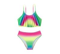 Bikini Mädchen Zweiteiliger Regenbogen Badeanzug Kinder Rüschen Bikini Oberteil mit Triangel Bikinihose Cute Bikini Set Sommer Strand Bademode Badebekleidung Schwimmanzug 7-14 Jahre