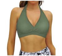 Bikini Oberteil Große Brüste Damen Gepolstert Push up Triangel Bikini BH Neckholder Bikini Top Bademode Sexy Lace Up Brazilian Bikinioberteil mit Polster ohne Bügel