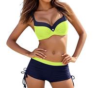 Bikini Set 2 TLG Sportlicher Badeanzug Push-up Badeoberteil und Boxershorts mit Kordelzug Zweiteiler Bademode mit Oberteile und Badeshorts, Schwimmbikini Gepolstert Tank Top Swimsuits Sexy Tankini