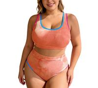 Bikini Set Damen High Waist Größen Oberteile Knapp Grössen 1 Und Ärmeln Sportlicher Schwimmmode Hochgeschlossene Schnur Breiten Weißen Schulter Figurfreundlich Gehäkelt Mint Höherem Hochgeschlossenem