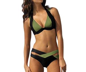 Bikini Set Damen Push Up 2022 Bademode Bauchweg Farbblock Bikinioberteil Gepolstert Triangel Badeanzug Shape Strandmode High Waist Bikinihose Elegant Strandkleidung Verstellbar Zweiteiliger Badeanzug