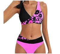 Bikini Set Damen Push Up High Cut Badeanzug High Waist Crossover Bademode Bikini Oberteil und Wickel Bikinihose Sexy Tiefer V Ausschnitt Monokini Sportlich Zweiteiliger Strandbikini