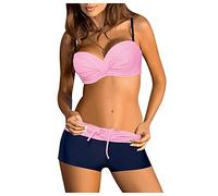 Bikini Set Damen Sommer Sportlich Bademode Zweiteiliger Bikini Set Push Up Pads Badeanzug High Waist Bauchweg Bikini Set mit Hotpants Bikini Push Up BH Strand Bademode(Ya Rosa,S)