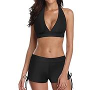 Bikini Set Damen | Two Piece Swimsuit Fitness | sportliche Bademode für Frauen | Schwimmbikini Sport | Zweiteiler | Bustier | Schwimmbad | Pool | Bikinis for Women mit Hotpants (Black-b, S)