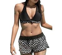 Bikini Set Damen | Two Piece Swimsuit Fitness | sportliche für Frauen | Schwimmbikini Sport | Zweiteiler | Bustier | Schwimmbad | Pool | Bikinis for Women mit Hotpants (#1 Black, M)