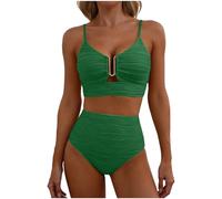 Bikini Set in vielen Farben erhältlich mit Metallverschluss-Akzent und Hochtaillen-Design ideal für Sommer und Freizeit Green XXL