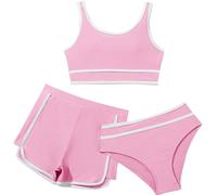Bikini Set Mädchen 3-Teiliges Badeanzüge Sport Bikinis mit Triangel Bikinihose und Kurz Sportlich Shorts Teenager Kinder Sommer Strand Bademode Casual Badeanzug Schwimmanzug für 8-14 Jahre