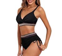 Bikini-Set mit hoher Taille, 2-teilig, V-Ausschnitt, Bauchkontrolle, gerüschter Kordelzug, Bademode für Damen, Strand, Pool, Badeanzug, Style A, XXL