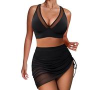 Bikini-Set mit hoher Taille, Bauchkontrolle, Bikini-Sets für Damen, Push-Up-Bikinis, 2-teiliger Badeanzug, verstellbare Badeanzüge für Grils, Schwarz , S