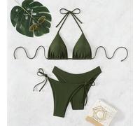 Bikini Set mit V-Ausschnitt Halter und Bindeband, String-Strandoutfit Badeanzug für den Sommer