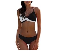 Bikini-Sets Für Damen Badeanzug Damen Sport Badeanzug Damen Bikini Push Up V-Ausschnitt Einfarbiges Spaghetti Bikini Set Triangel Bikini Neckholder Zweiteiliger Badeanzug Badeanzug Sexy (Weiß, S)