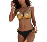 Bikini-Sets für Damen Sexy Glitzer Gold Zweiteiliger Badeanzug Bikinis Oberteil Triangel Bikinis-Unterteile Trendy Bademode Brazilian Style Swimsuit Badeanzüge Sommer Schwimmanzug für Strand