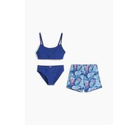 Badeanzug BONPRIX, Mädchen, Gr. 164/170, N-Gr, dunkelblau bedruckt, Polyamid, Badeanzüge Badeanzug, 3er Set, mit passender Badeshorts, aus elastischem Material (30105920-164) dunkelblau bedruckt