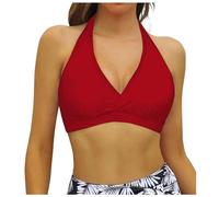 Bikinioberteil Damen Push Up Bandeau Neckholder Bademode mit Bügel und Abnehmbar Gepolsterte Sexy Halfter Self Tie Badeanzug Top V Ausschnitt Crossback Bikinis Schnelltrocknend Bikini