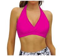 Bikinioberteil Damen Push Up Bandeau Neckholder Bademode mit Bügel und Abnehmbar Gepolsterte Sexy Halfter Self Tie Badeanzug Top V Ausschnitt Crossback Bikinis Schnelltrocknend Bikini
