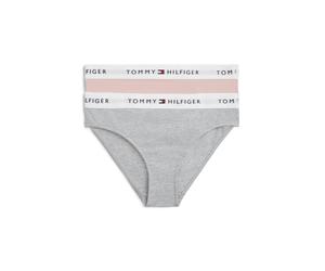 Bikinislip "2 PK BIKINI mit elastischem Bund im 2er-Pack", Mädchen, Gr. 152/158, 2 Stk., grau (foggy pink, lt grau htr), Jersey, Obermaterial: 95% Baumwolle, 5% Elasthan, TOMMY HILFIGER UNDERWEAR, kör