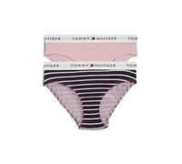 Bikinislip "2 PK BIKINI PRINT", Mädchen, Gr. 152/158, 2 Stk., bonita pink, breton navy, Jersey, Obermaterial: 95% Baumwolle, 5% Elasthan, TOMMY HILFIGER UNDERWEAR, körpernah, Unterhosen, mit Logobund