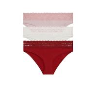 Bikinislip, Damen, Gr. XL (42/44), 3 Stk., rot (bonita pink, ivory, schwarz magma), Webqualität, Obermaterial: 95% Baumwolle, 5% Elasthan, TOMMY HILFIGER UNDERWEAR, unifarben, körpernah, Unterhosen, K
