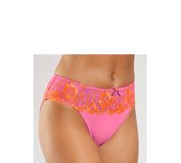 Bikinislip LASCANA "Wanda", Damen, Gr. 32/34, pink (pink, orange), Microtouch, Obermaterial: 80% Polyamid, 12% Polyester, 8% Elasthan, figurbetont, Unterhosen, mit Stickerei Spitze in floraler Optik (