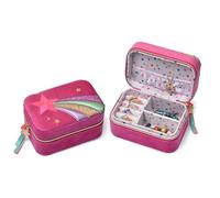 BildeeMait Elegante Samt-Schmuckschatulle mit gesticktem Design, tragbarer Organizer für Ringe, Ohrringe und Halsketten, weich gefütterte Schutzhülle in Rosa (12 x 8,5 x 6,5 cm)