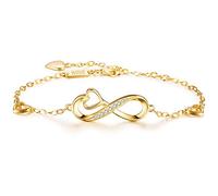 Billie Bijoux 925er Sterling Silber Unendlichkeit Herz Endless Love Symbol Charm verstellbares Armband White Gold Plated Frauen Geschenk zum Abschluss Geburtstag Valentinstag Weihnachten (Gold)