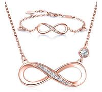 Billie Bijoux Infinity Unendlichkeit Symbol Damen Armband Halskette 925 Sterling Silber Zirkonia Armkette Verstellbar Armband Halsketten Schmuck-Set (B-Rose Gold)