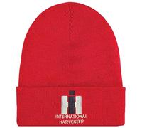 Bimaxx Beanie IHC International Harvester Rollmütze mit Stickmotiv Oldtimer Traktor-Logo | Rot, Stick in weiß/schwarz