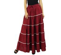 Bimba Damen Long Flaired Baumwolle Rock Boho Maxi Bottoms elastische Taillen indische Kleidung