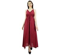 Bimba Damen Long Maxi Baumwolle Strandkleid Tunnelzug Riemchen Resort Kleider
